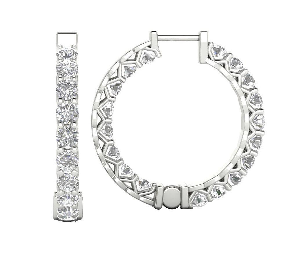 VVS1/VS1/SI1/I1 G 1.50 Ct Inside Outside Hoop Engagement Earrings 18k/14k Yellow Gold Natural Diamond Prong Set