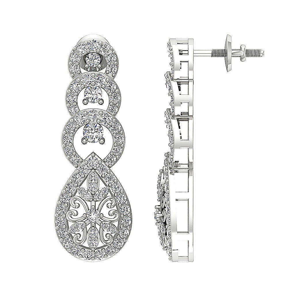 18k/14k Rose Gold Chandelier Anniversary Earrings VVS1/VS1/SI1/I1 1.60 Ct Round Diamond Prong Set