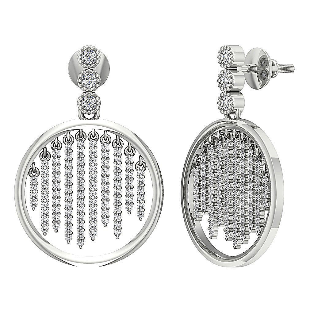 Natural Diamond Chandelier Engagement Earrings SI1/I1 G 1.00 Ct 18k/14k White Gold Prong Bezel Set