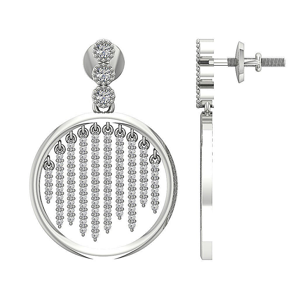 Natural Diamond Chandelier Engagement Earrings SI1/I1 G 1.00 Ct 18k/14k White Gold Prong Bezel Set