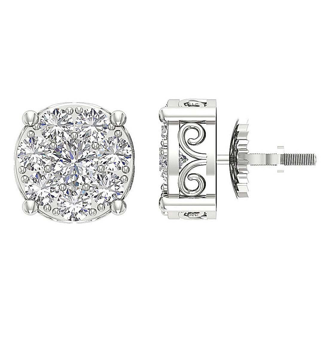 Natural Diamond Solitaire Studs Engagement Earrings VS1/SI1/I1 1.50 Ct 14k/18k White Gold Prong Set