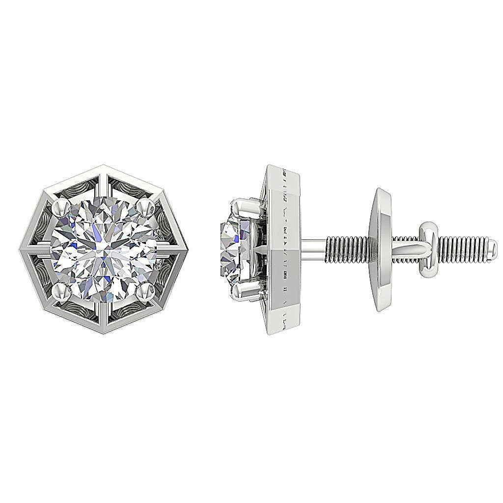 Natural Diamond Solitaire Studs Engagement Earrings SI1/I1 G 0.55 Ct 14k/18k White Gold Prong Set