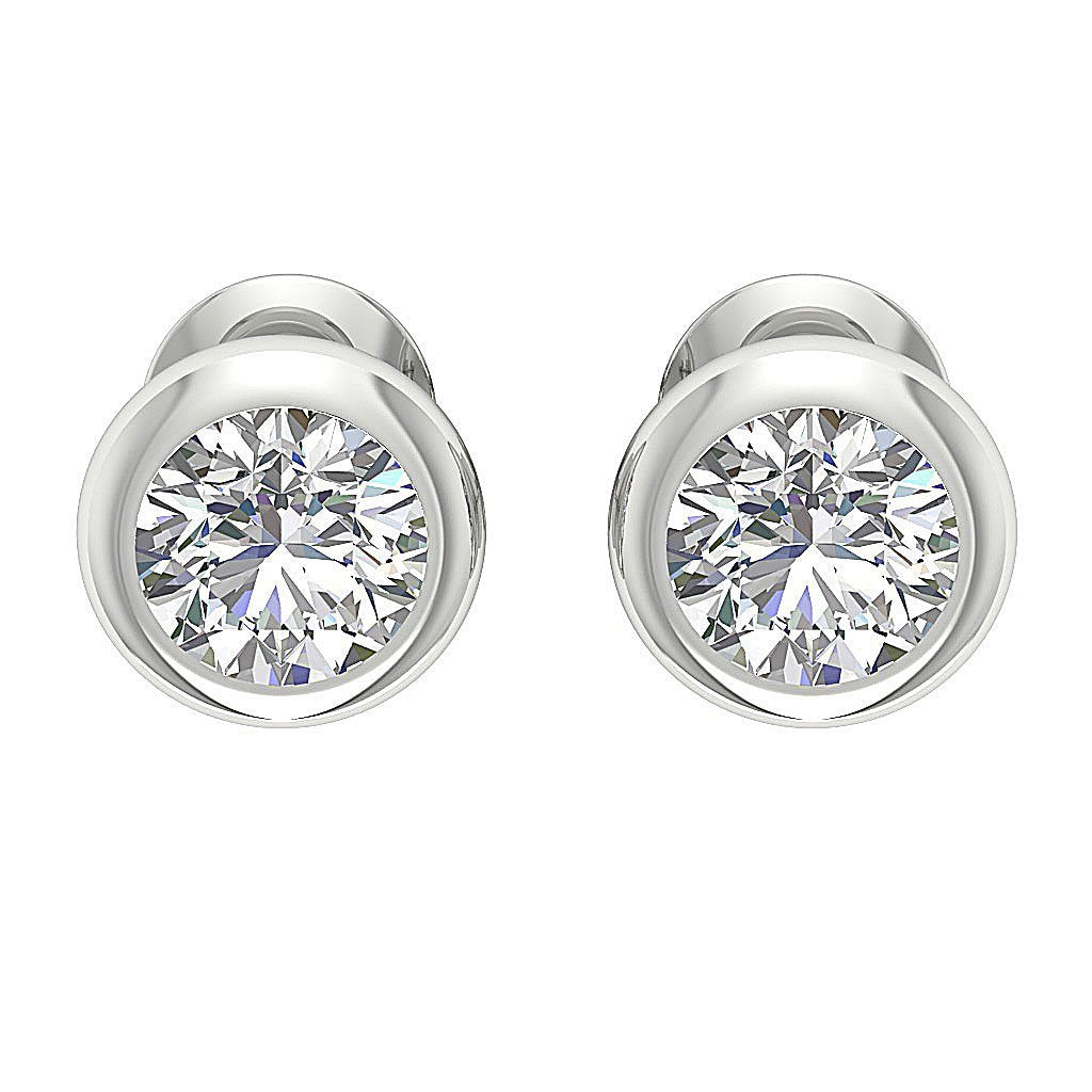 Bezel Set Solitaire Studs Earrings Natural Diamond I1 G 1.00 Ct 14k/18k White Yellow Rose Gold
