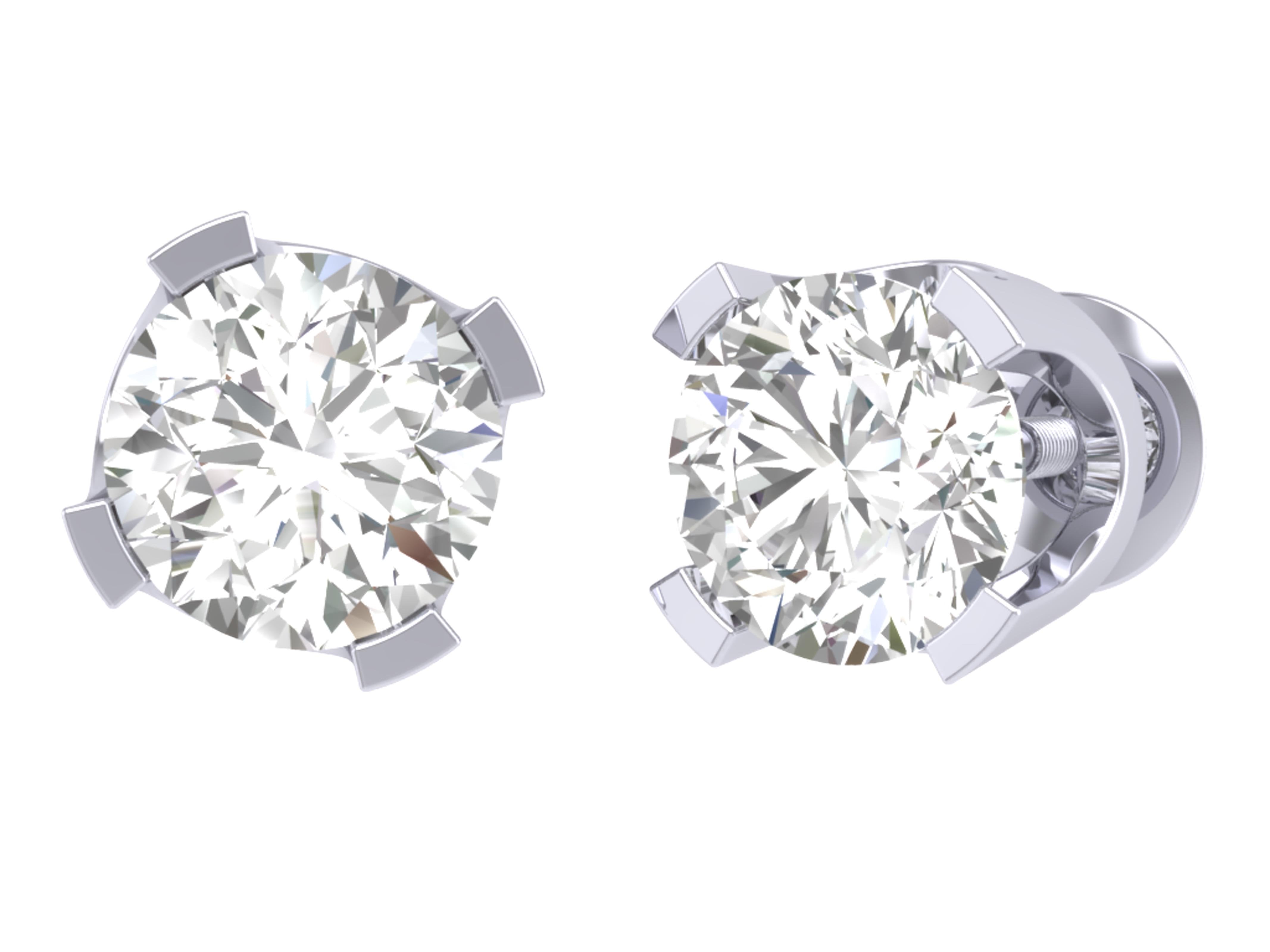 Solitaire Studs Earrings Brilliant Round Cut Diamonds I1 G 1.40 Ct 14k/18k Gold