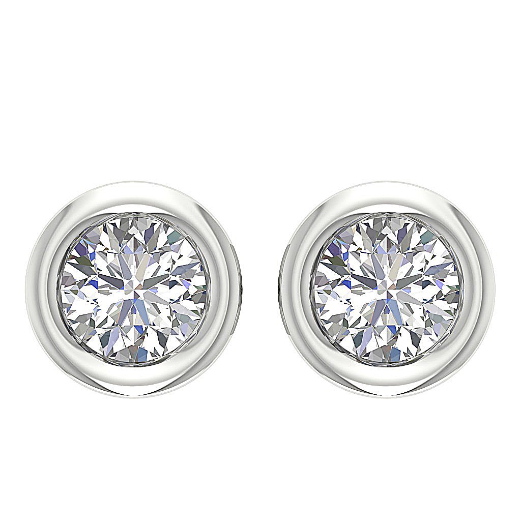 Bezel Set Solitaire Studs Anniversary Earrings Round Diamond SI1 G 0.40 Ct 14k/18k White Yellow Rose Gold