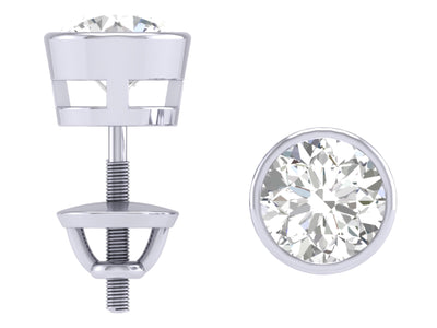 Round Diamond Solitaire Studs Anniversary Earrings I1 G 0.20 Ct 14k/18k White Gold Bezel Set
