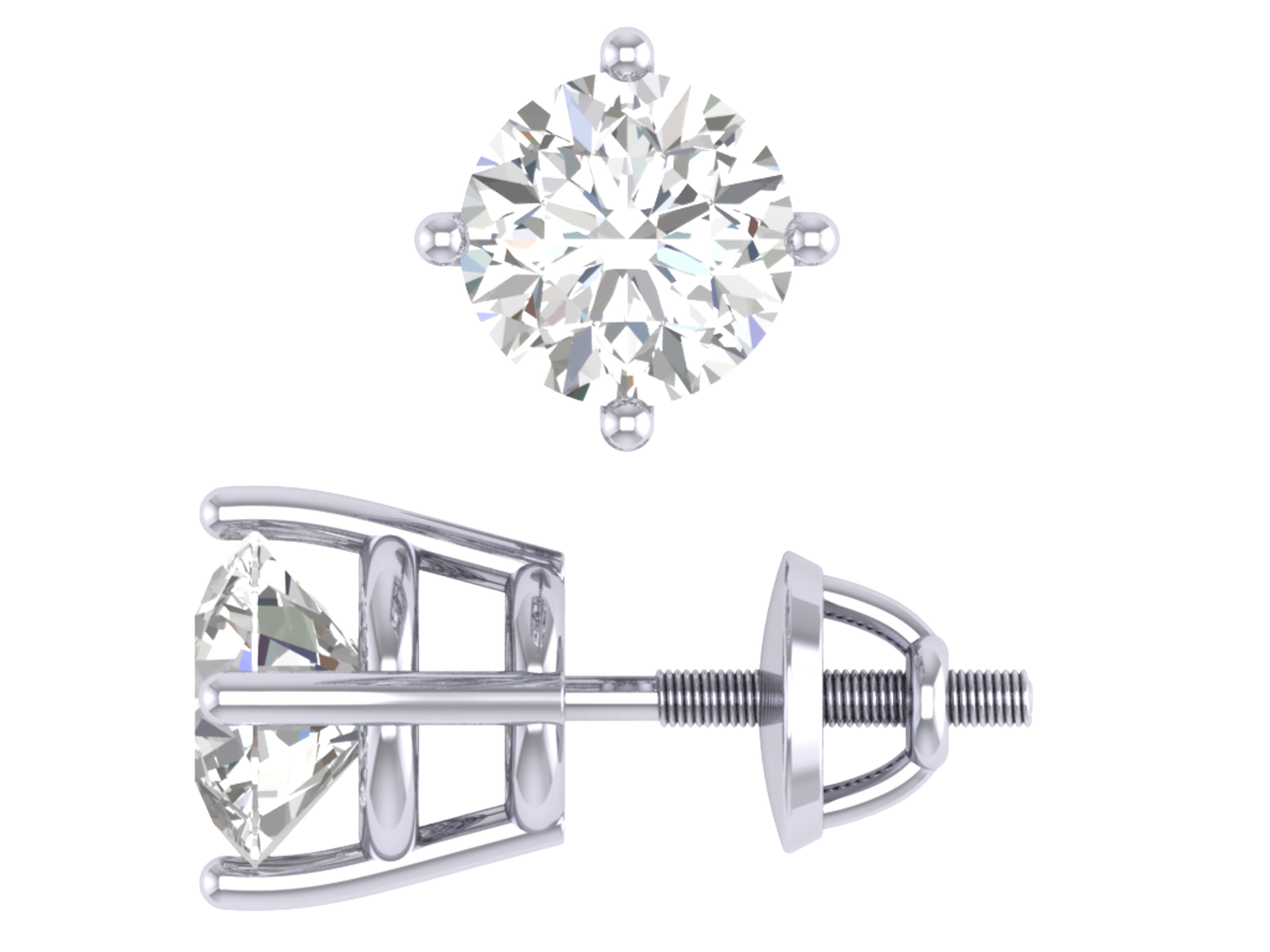 I1 G 1.60 Ct Solitaire 4 Prong Basket Studs Earrings 14k/18k Gold Round Cut Diamonds