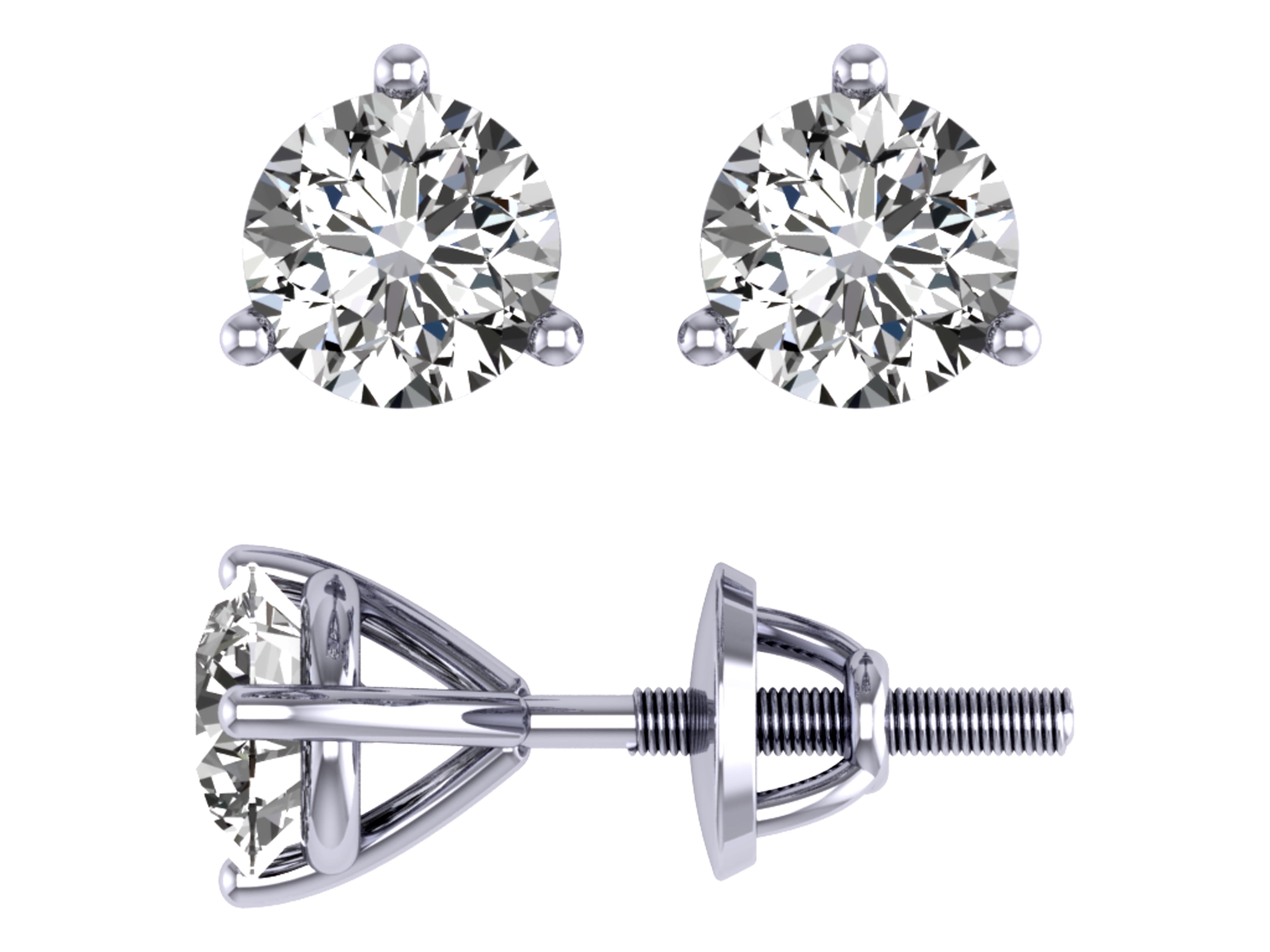 14k/18k White Gold Round Cut Diamonds Solitaire Studs Earrings I1 G 1.01Ct Martini Prong Set 4.90MM