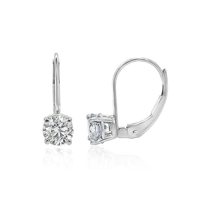Lever Back Solitaire Studs Earrings 14k/18k White Gold I1 G 0.70 Ct Round Diamonds