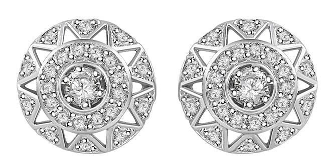 Halo Solitaire Studs Earrings 14k/18k Solid Gold Natural Diamonds SI1 G 0.65 Ct Pave Set