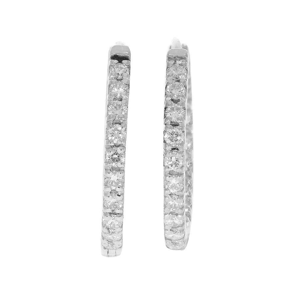 18k Rose Gold Inside Outside Hoop Wedding Earrings Genuine Diamond VVS1/VS1/SI1/I1 0.65 Ct Pave Set