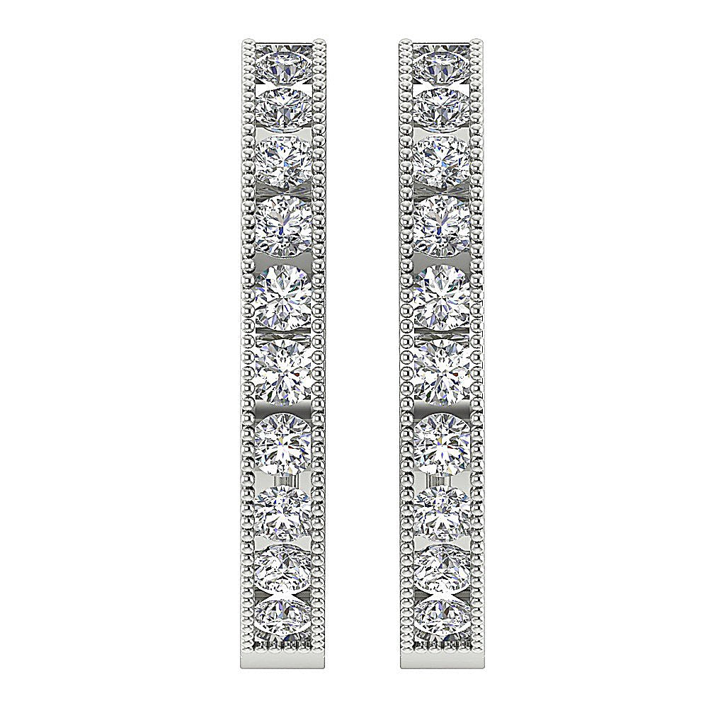 Round Diamond Large Hoops Anniversary Earrings VVS1/VS1/SI1/I1 1.75Ct 18k/14k White Gold Channel Set