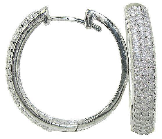 Pave Set Large Hoops Engagement Earrings Natural Diamond SI1/I1 G 1.00 Ct 18k/14k White Gold
