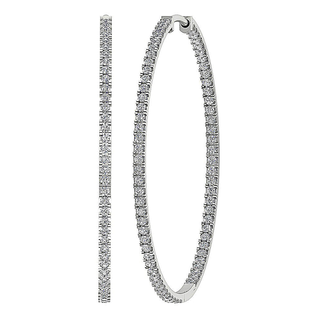 Pave Set Inside Outside Hoop Anniversary Earrings Round Diamond VVS1/VS1/SI1/I1 1.50 Ct 18k/14k White Yellow Rose Gold