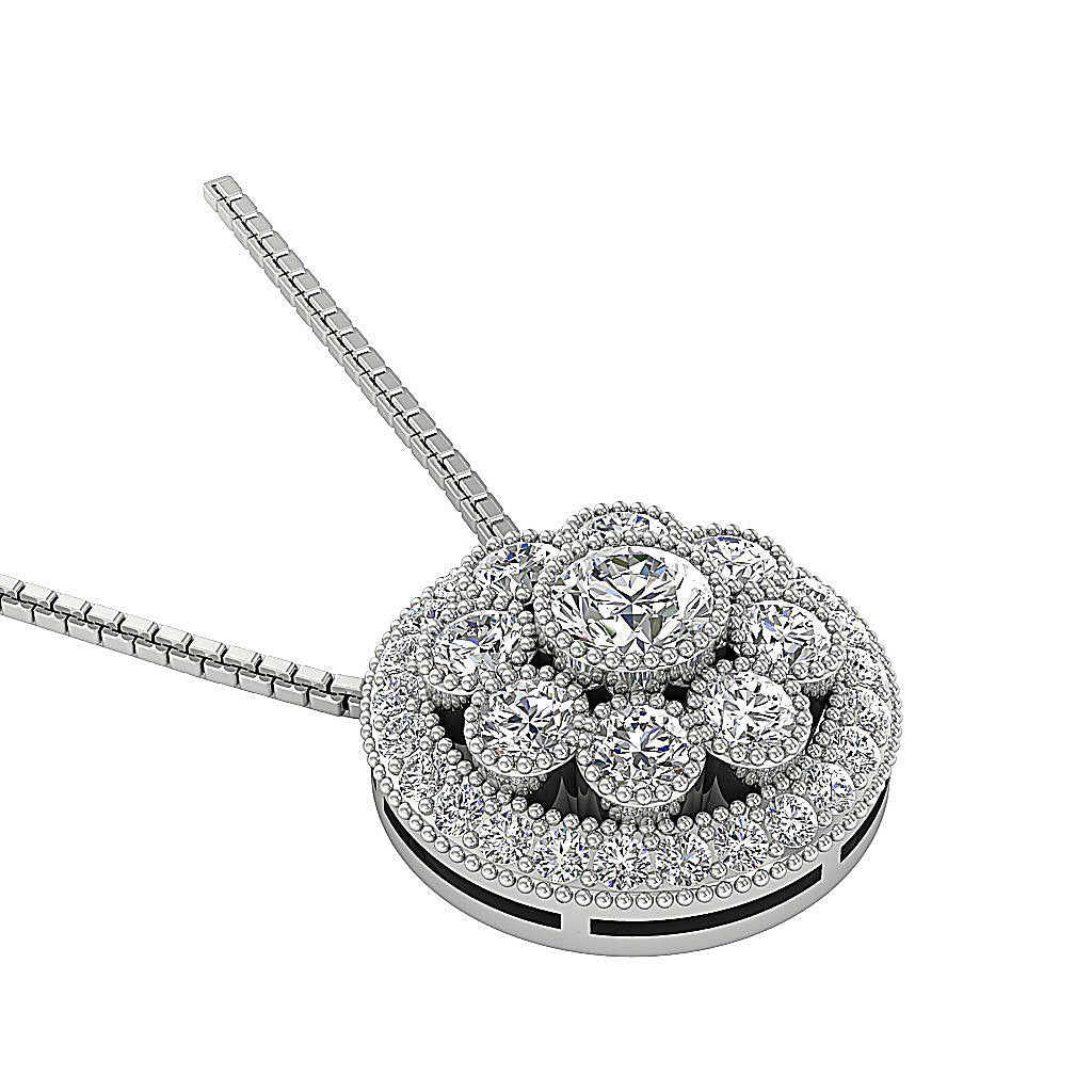 Halo Cluster Pendants 14k/18k Solid White Gold Natural Diamond SI1/I1 G 1.90 Ct Prong Bezel Set