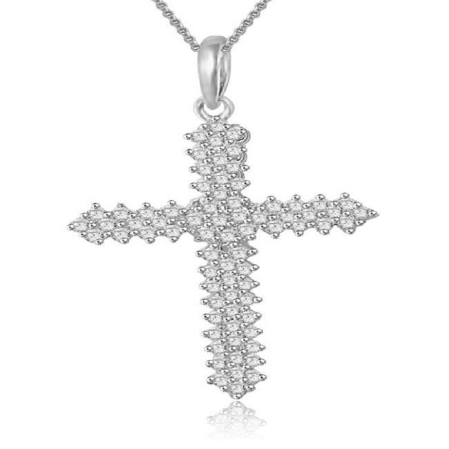 14k/18k White Yellow Rose Gold Designer Cross Wedding Pendants Genuine Diamond I1/SI1 G 1.25 Ct Prong Set