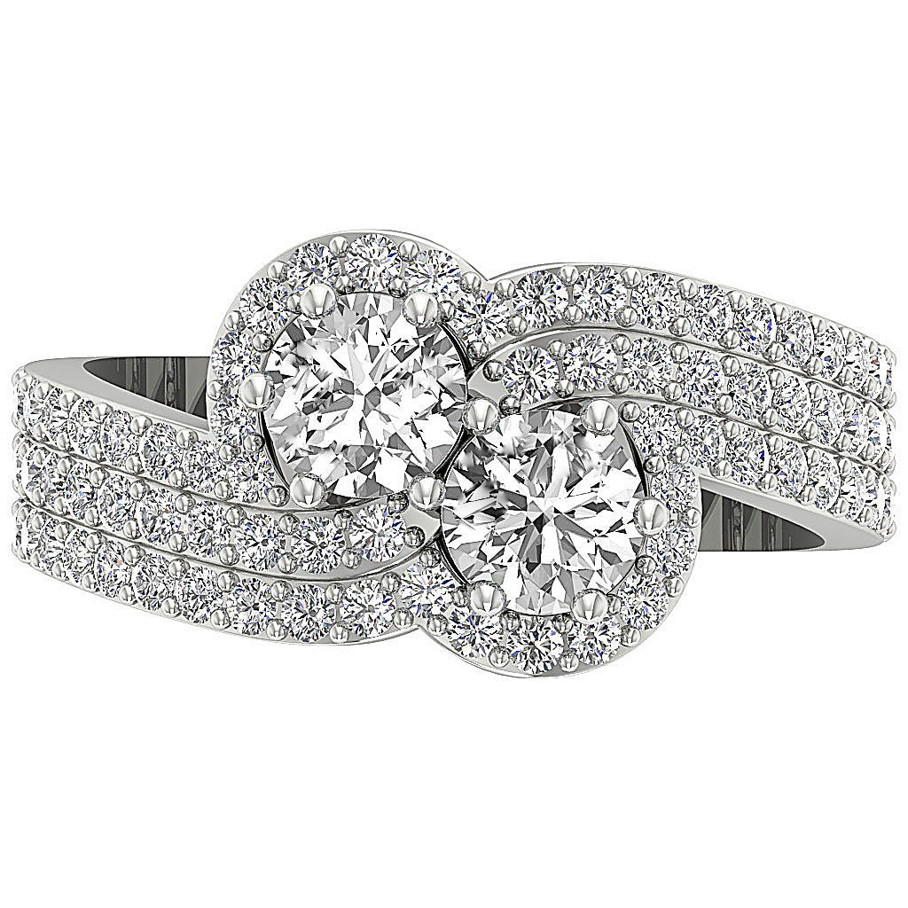 Genuine Diamond Forever Us Two Stone Designer Wedding Ring SI1 G 2.00 Ct Prong Set