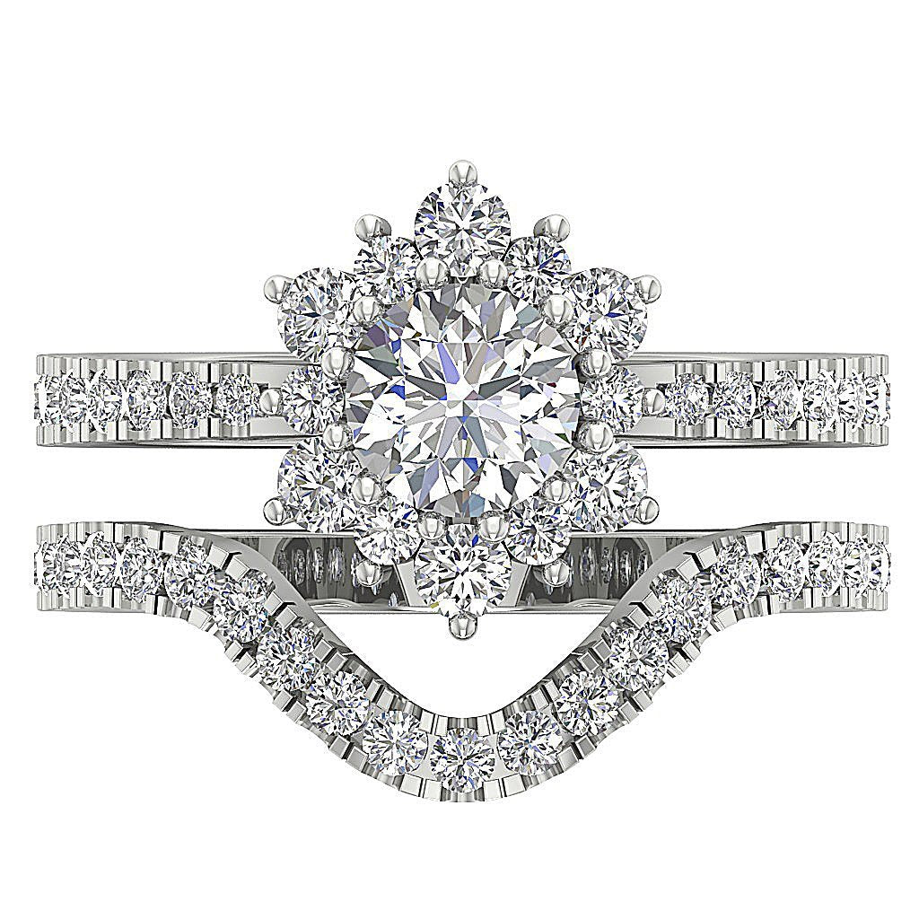 White Gold Diamond Wedding Ring Sets Round Cut I1 G 2.00 Ct Prong Set
