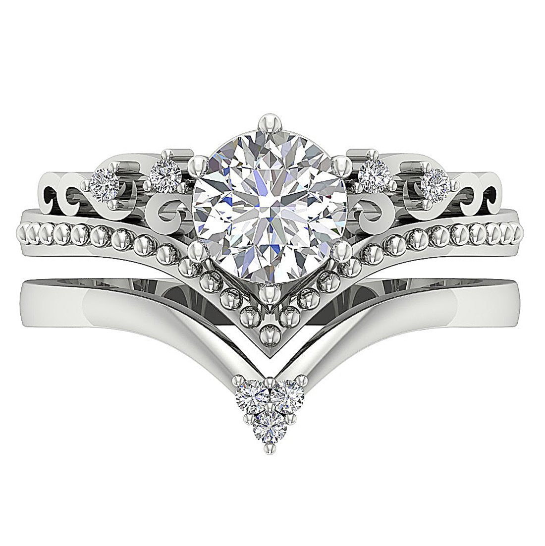 Matching Rings That Fit Together Natural Round Diamond I1 G 1.15 Carat 14k White Gold