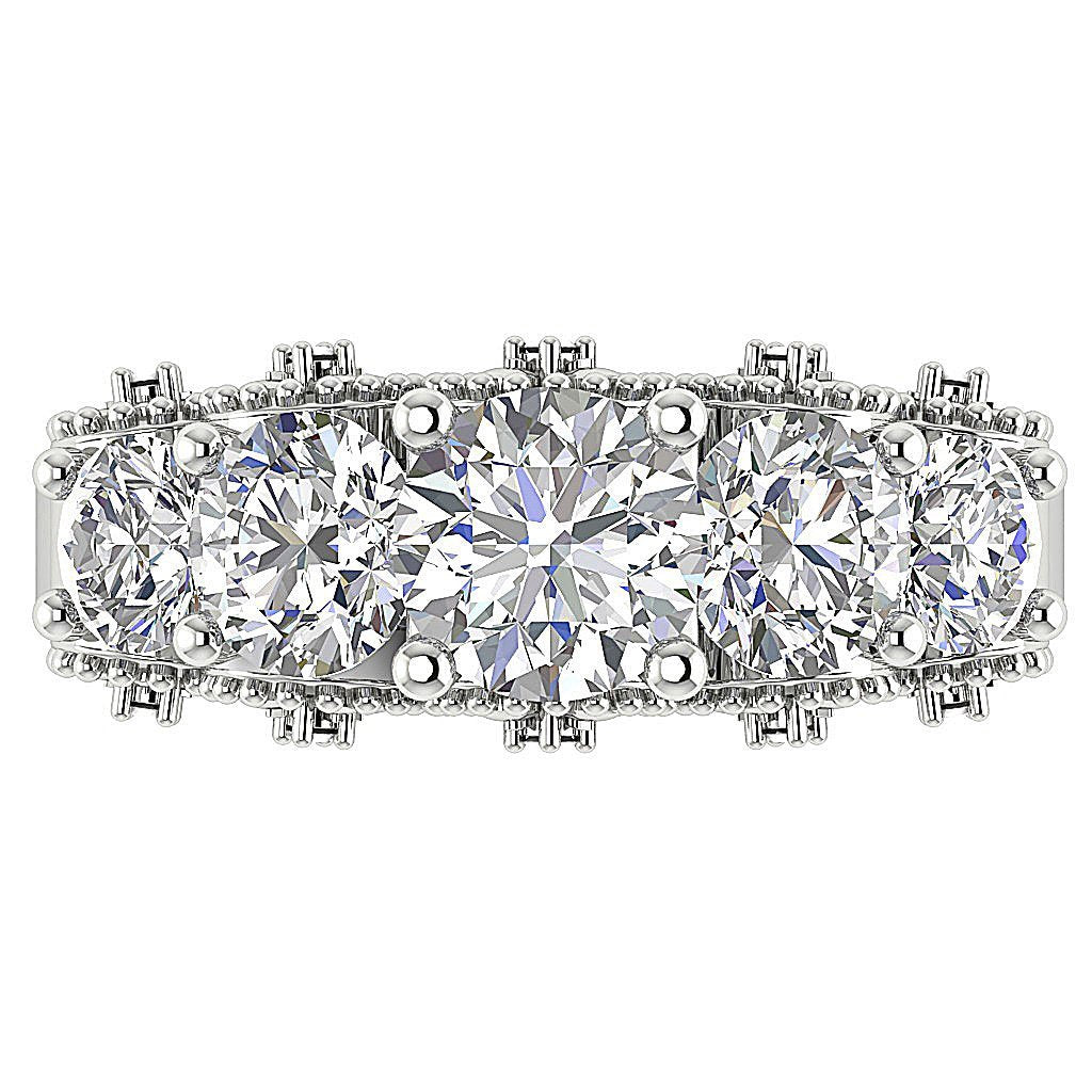 Prong Set Designer Five Stone Anniversary Ring 14k Rose Gold Round Diamond I1 G 3.15 Ct