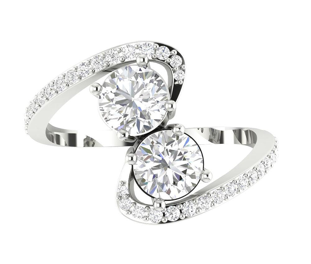 Prong Set Forever Us Two Stone Solitaire Anniversary Ring Round Diamond I1 G 1.60 Ct 14k White Gold