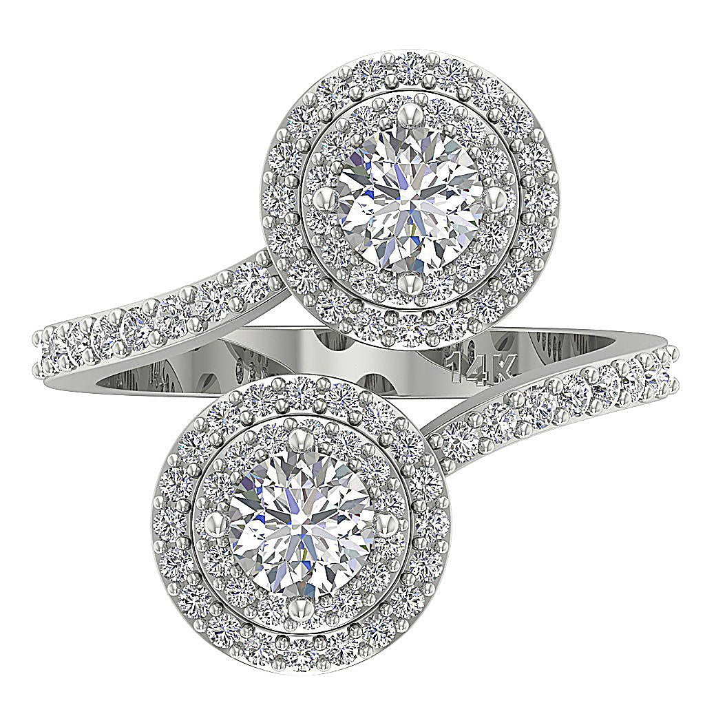 Natural Diamond Forever Us Two Stone Double Halo Solitaire Engagement Ring I1 G 2.00 Ct