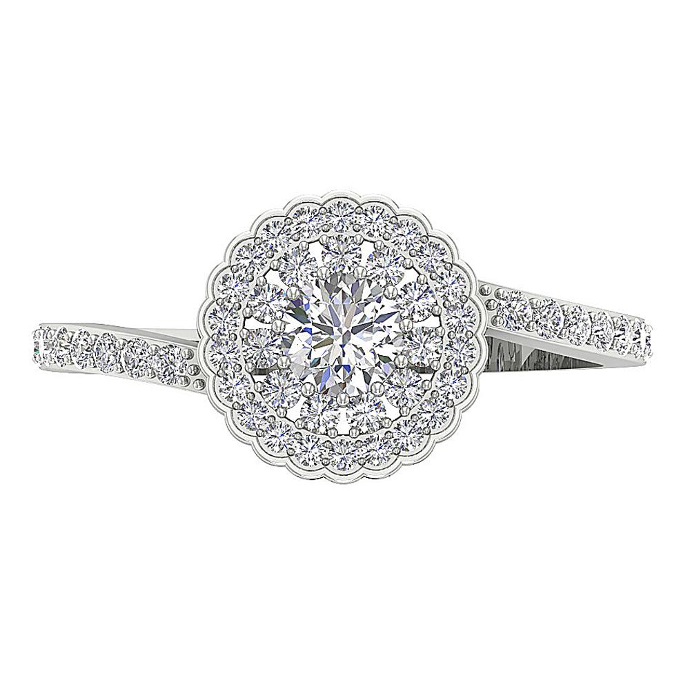 Natural Diamond Double Halo Solitaire Engagement Ring I1 G 0.85 Ct 14k White Gold Prong Set