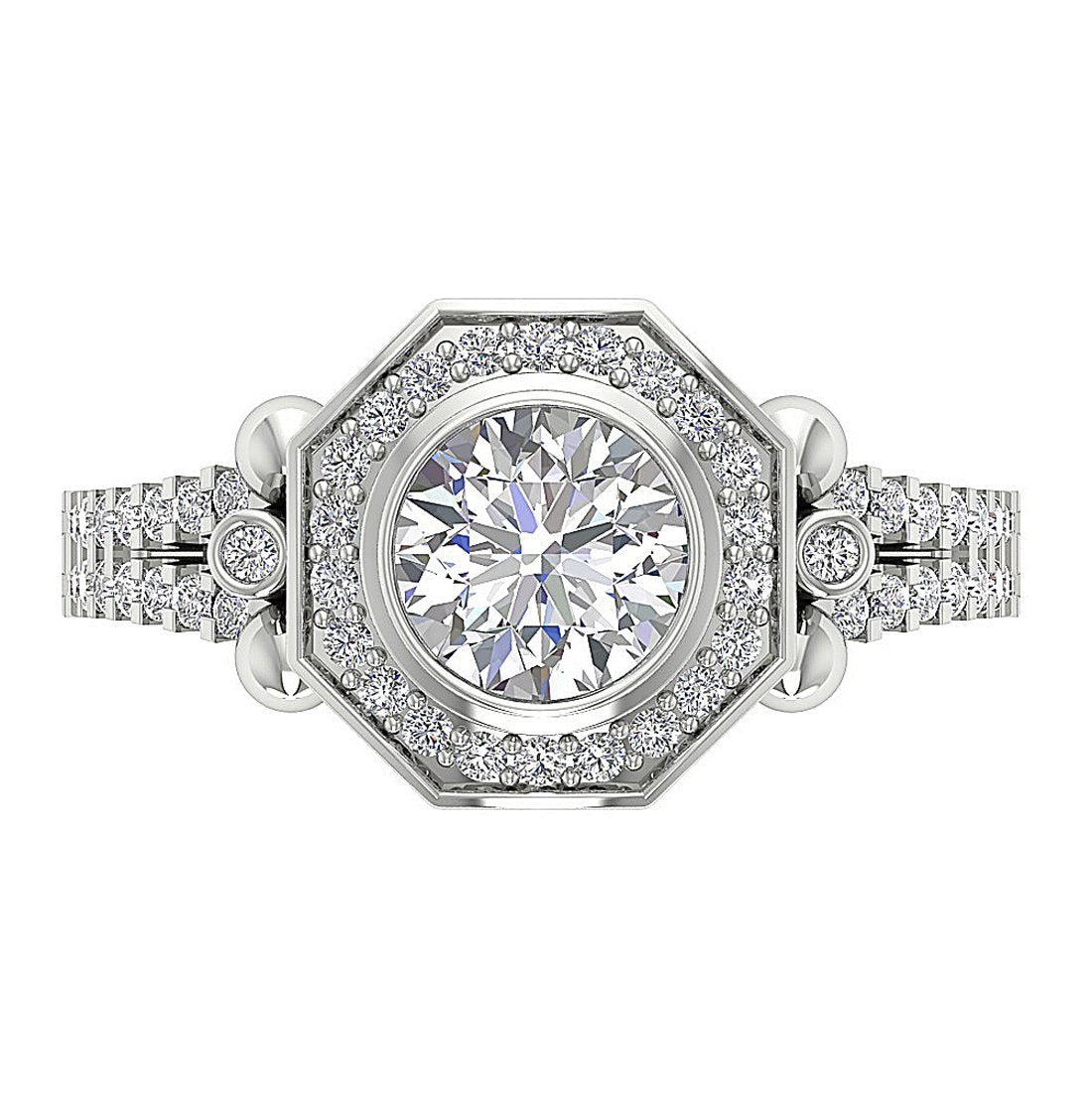 Prong & Bezel Set 14k Solid Gold 11.35 MM I1 G 1.50 Ct Accent Solitaire Halo Round Cut Diamond Ring
