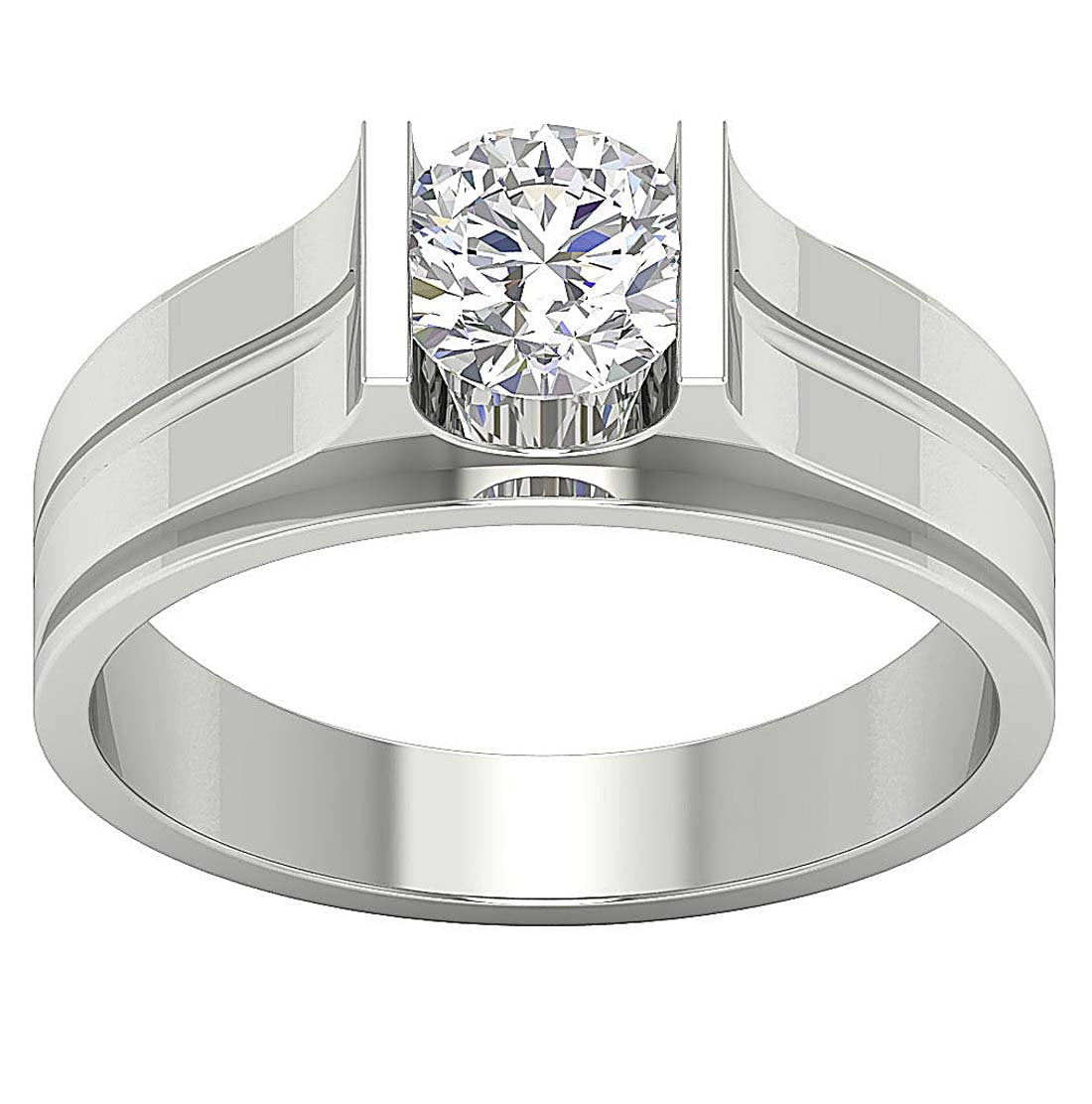 Natural Diamond Men Solitaire Engagement Ring I1 G 1.00 Ct Bar Set 14k White Gold 7.50 MM