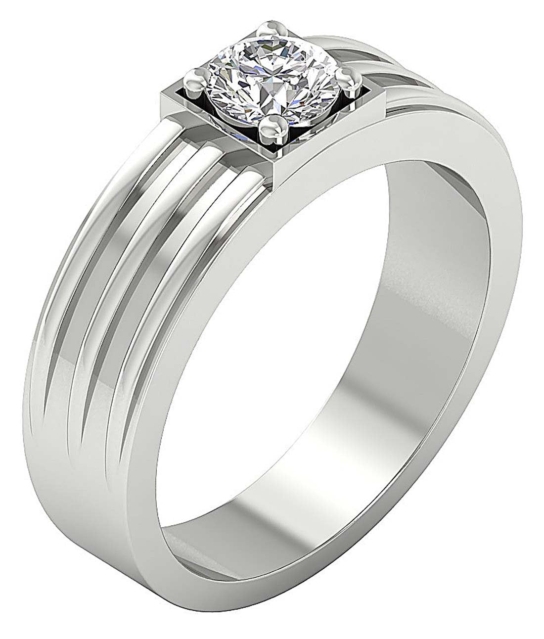 SI1/I1 G 0.75 Ct 14k White Gold Men Solitaire Anniversary Ring Round Diamond Prong Set 6.90 MM