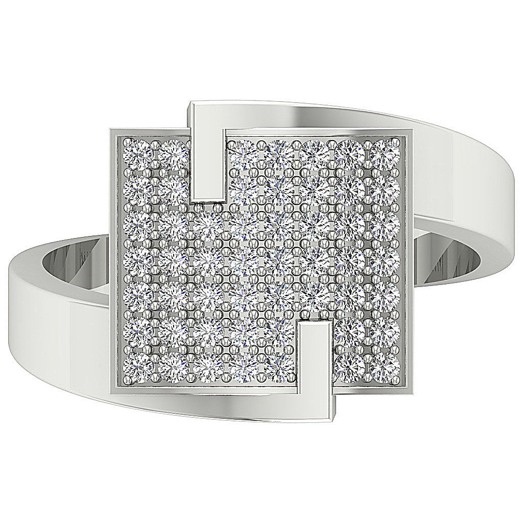 14k White Gold Designer Right Hand Anniversary Ring Round Diamond SI1 G 0.60 Ct Prong Set