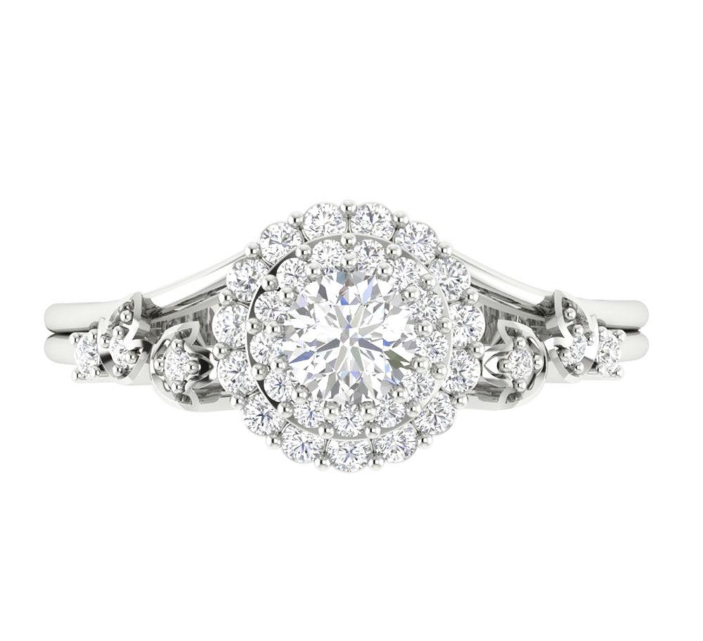Genuine Diamond Solitaire Double Halo Wedding Ring SI1 G 0.60 Ct Prong Set 14k White Gold