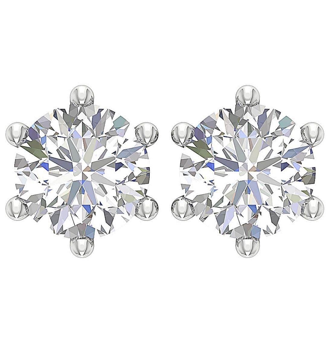 6 Prong Set Round Brilliant Diamond Solitaire Stud Earring I1 G 2.10 Ct 14k Gold