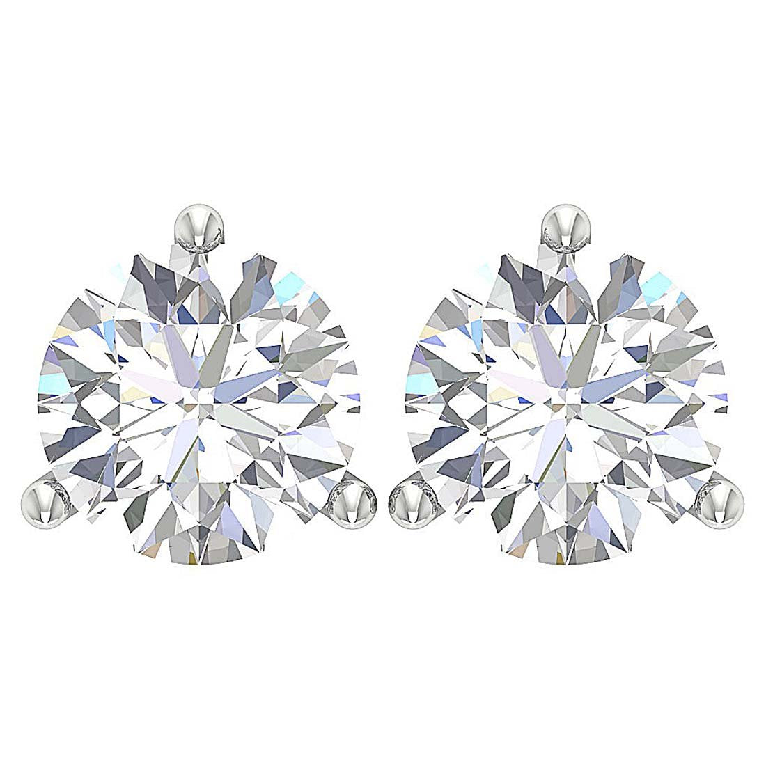 Martini 3 Prong Set I1 G 2.10 Ct Natural Diamond 14k Solid Gold Solitaire Stud Earring