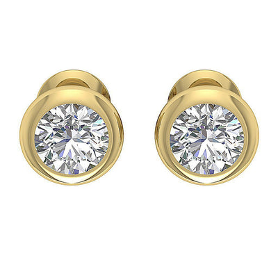 Bezel Set Solitaire Studs Earrings Natural Diamond I1 G 1.00 Ct 14k/18k White Yellow Rose Gold
