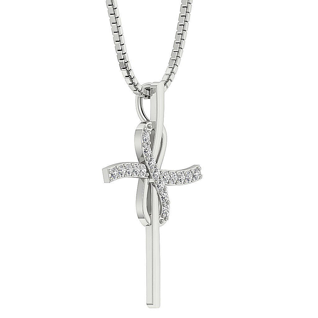 DesignerPaveSet14kWhiteGoldCrossPendants
