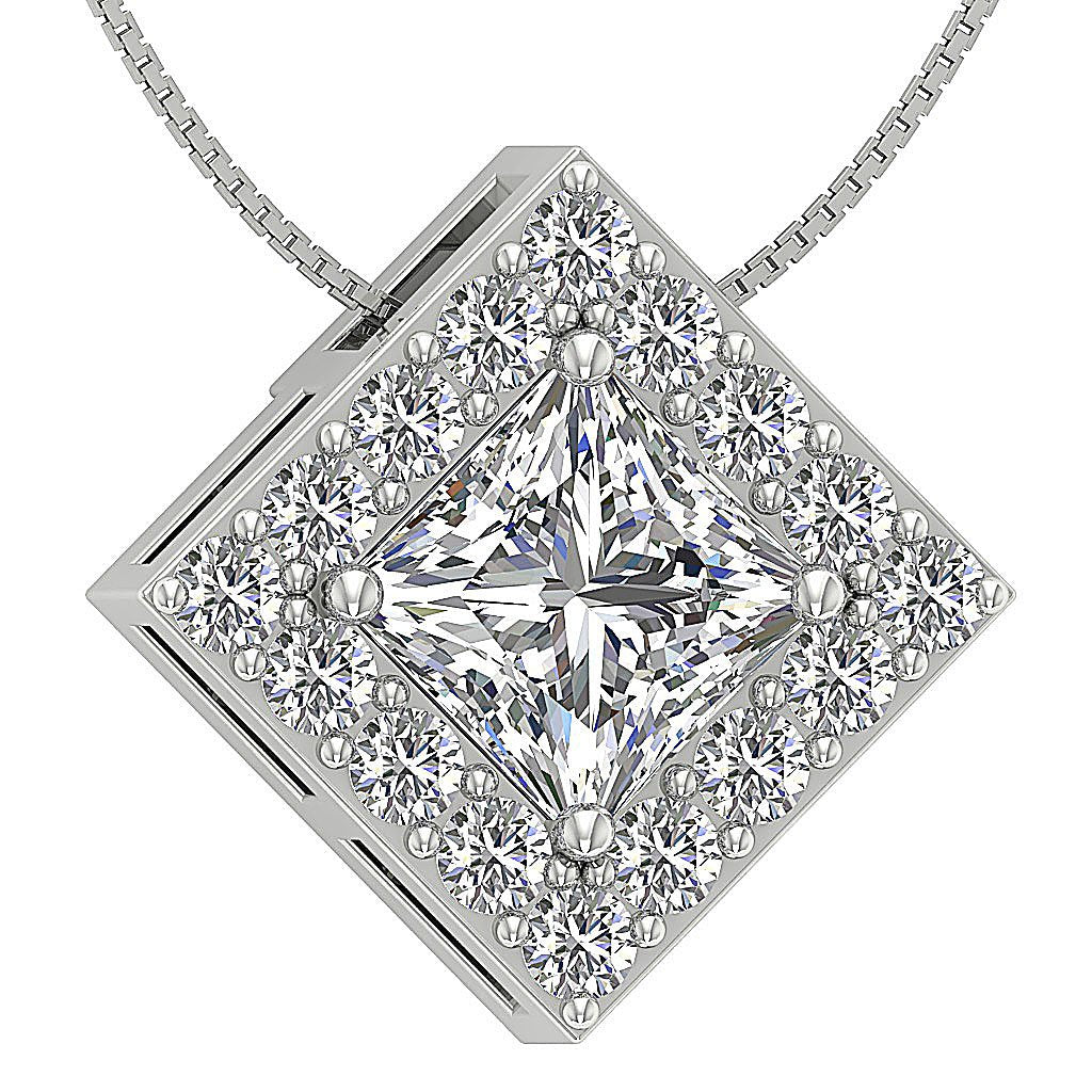 Square Halo Pendants 14k/18k Solid Gold SI1 G 0.75 Carat Princess Round Diamond