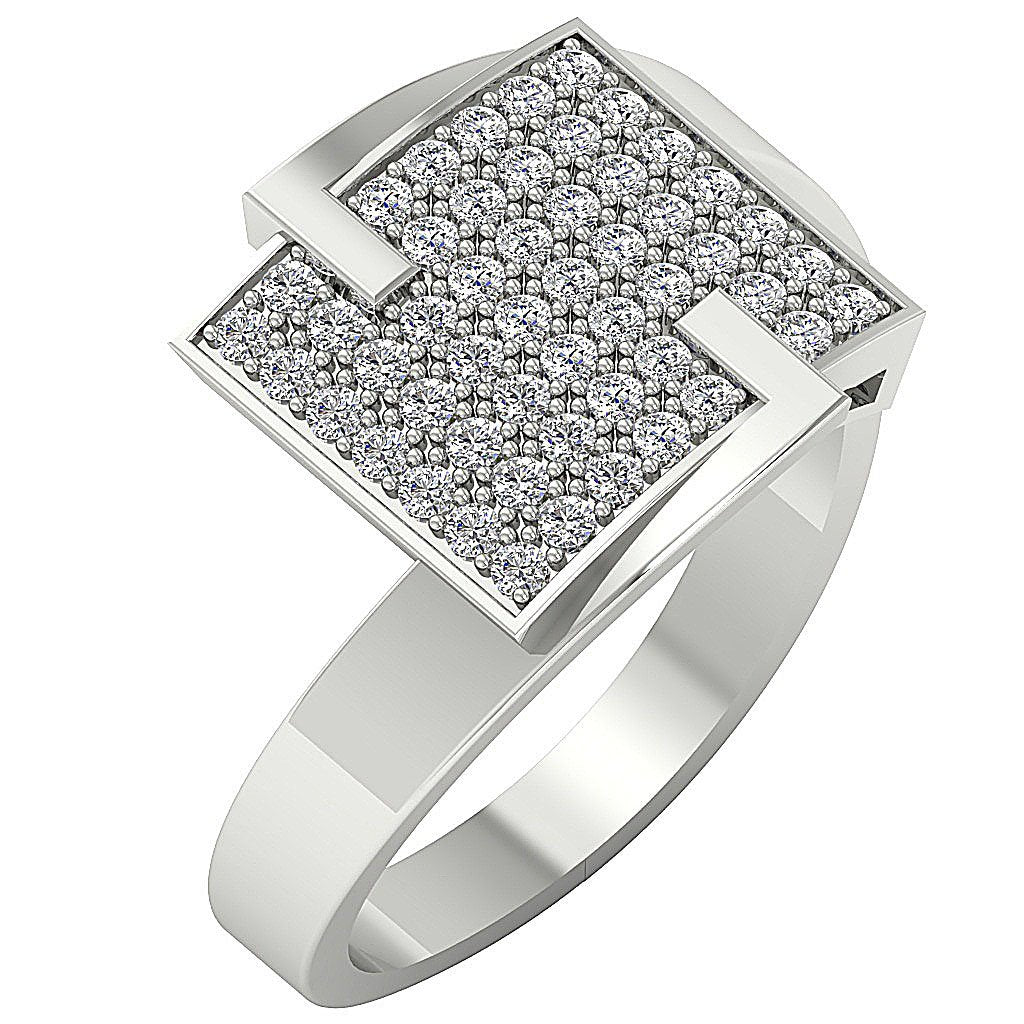 14k White Gold Designer Right Hand Anniversary Ring Round Diamond SI1 G 0.60 Ct Prong Set