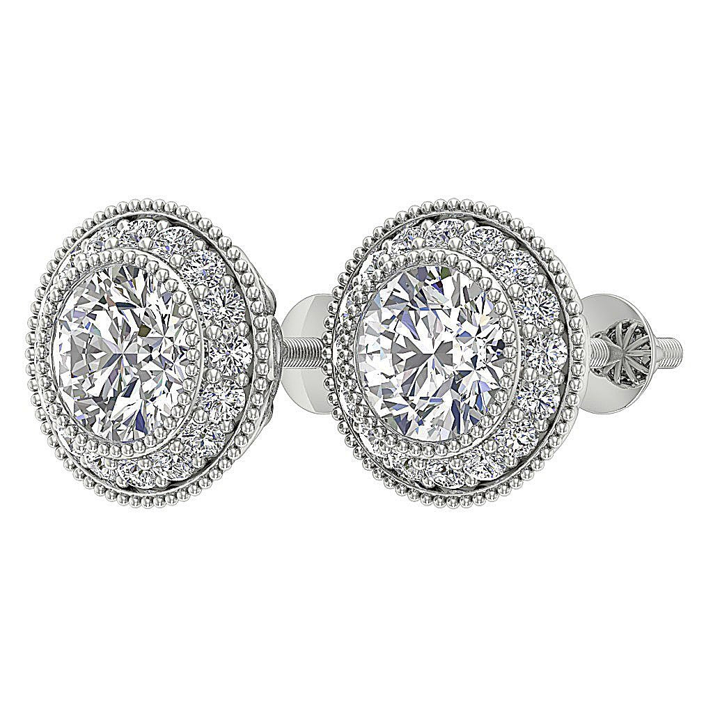 Designer Halo Solitaire Stud Earring SI1 G 1.20Ct 14k/18k Solid Gold Round Diamond Prong Bezel Set