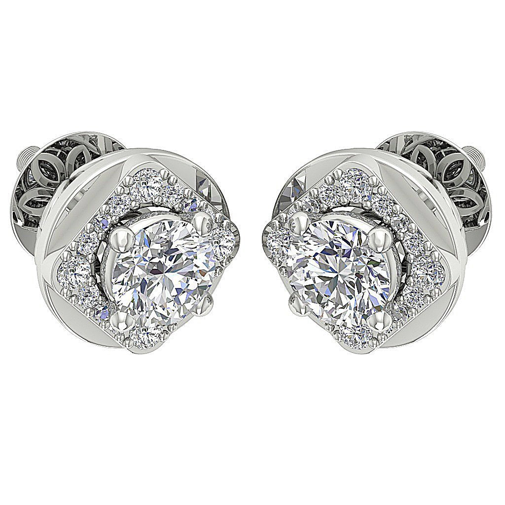 Designer Halo Solitaire Studs Earrings SI1 G 1.50 Ct 14k/18k Solid Gold Natural Diamond