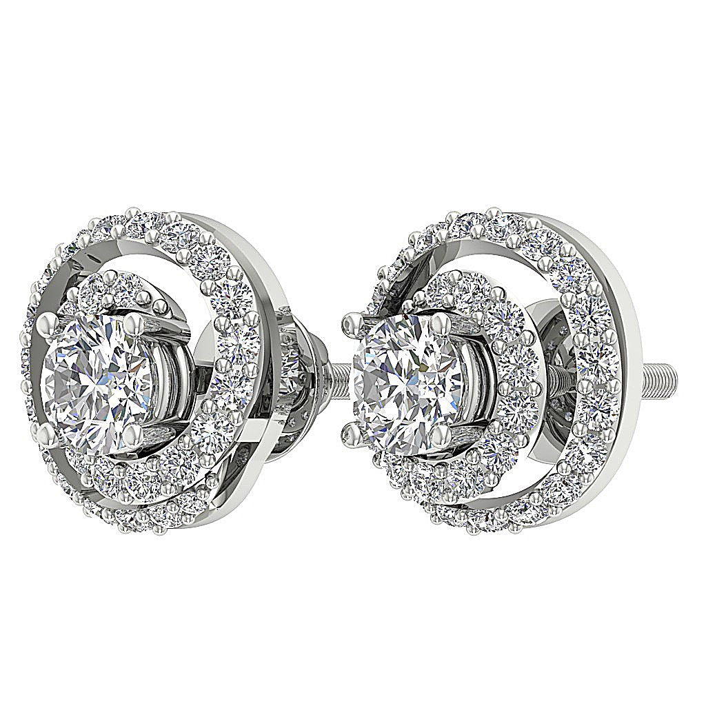 14k/18k Solid Gold Round Diamonds I1 G 1.25Ct Removable Jacket Halo Solitaire Studs Earrings 9.90MM