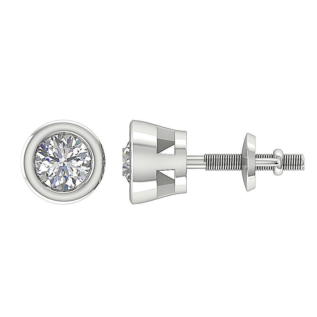 Solitaire Studs Earrings Round Diamonds Bezel Set 14k/18k White Yellow Gold SI1 G 0.55 Ct