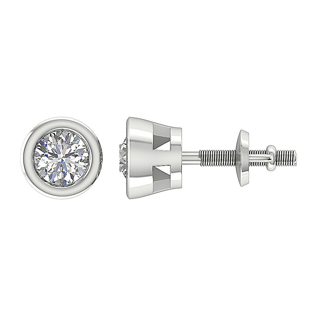 14k/18k Rose Gold Solitaire Studs Wedding Earrings Genuine Diamond SI1 G 0.75 Ct Bezel Set