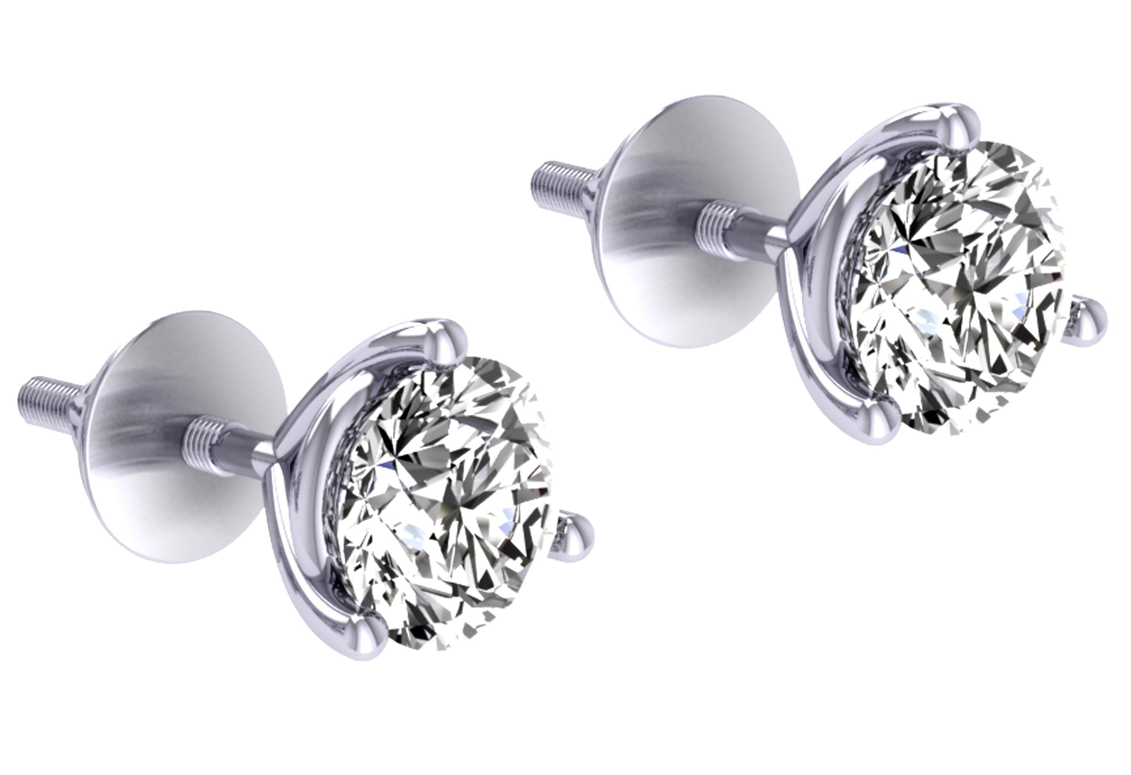 14k/18k White Gold Round Cut Diamonds Solitaire Studs Earrings I1 G 1.01Ct Martini Prong Set 4.90MM