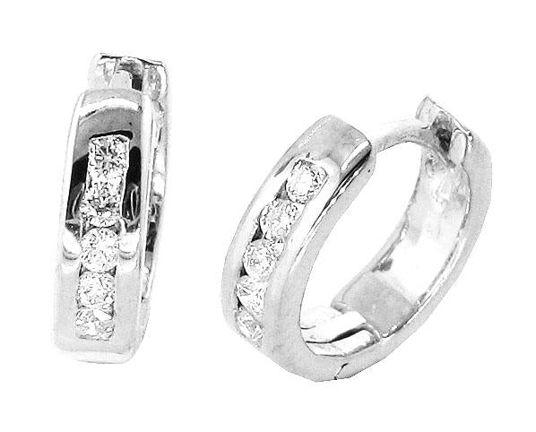 18k/14k Rose Gold Tiny Hoop Anniversary Earrings Round Diamond VVS1/VS1/SI1/I1 0.20 Ct Channel Set