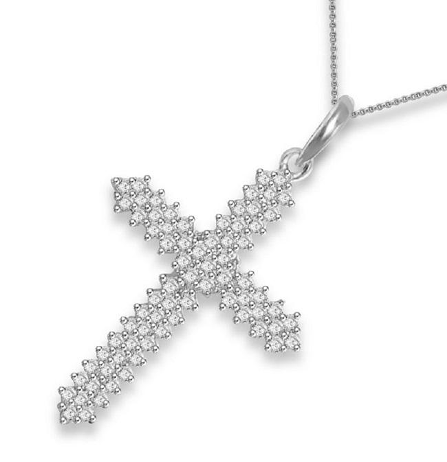 14k/18k White Yellow Rose Gold Designer Cross Wedding Pendants Genuine Diamond I1/SI1 G 1.25 Ct Prong Set