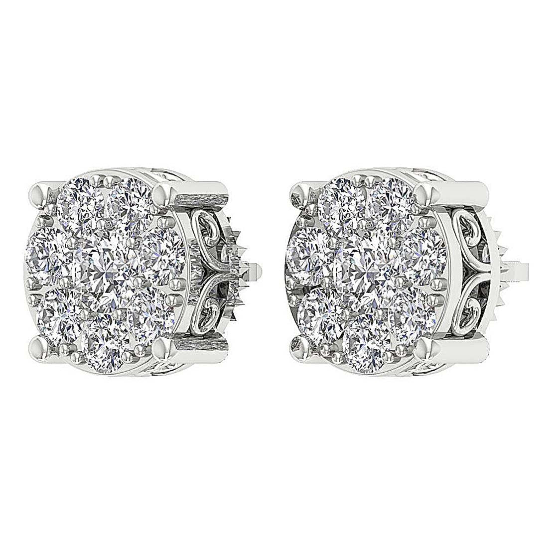 Natural Diamond Solitaire Studs Engagement Earrings VS1/SI1/I1 1.50 Ct 14k/18k White Gold Prong Set