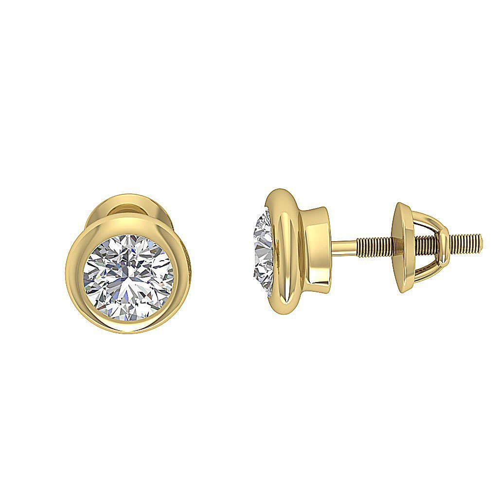 14k/18k Rose Gold Solitaire Studs Anniversary Earrings Round Diamond SI1 G 1.00 Ct Bezel Set