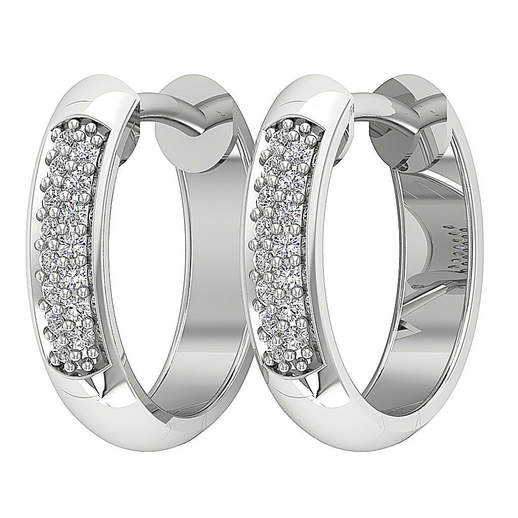 Round Diamond Small Gold Hoops Anniversary Earrings SI1/I1 G 0.15 Ct 18k/14k White Gold Prong Set