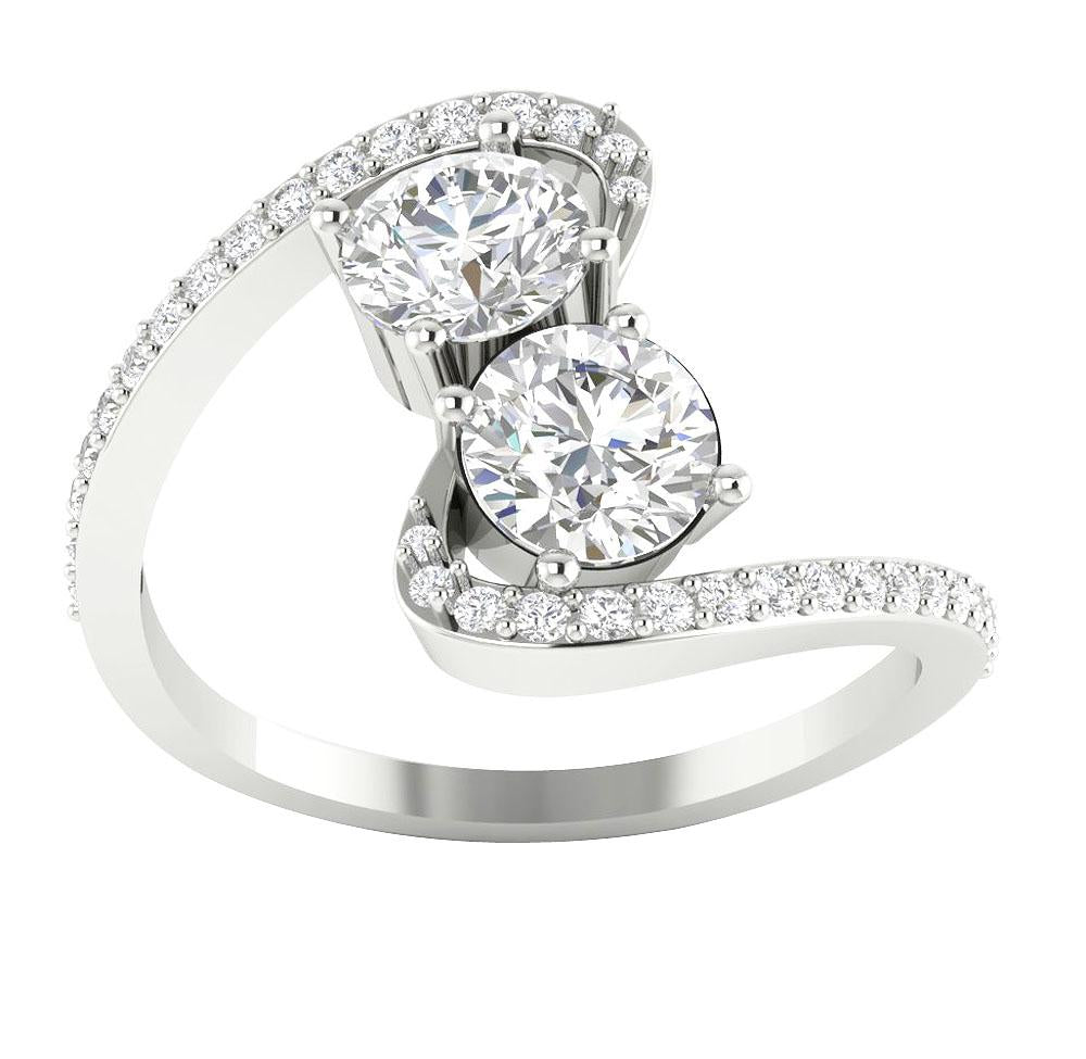 Prong Set Forever Us Two Stone Solitaire Anniversary Ring Round Diamond I1 G 1.60 Ct 14k White Gold